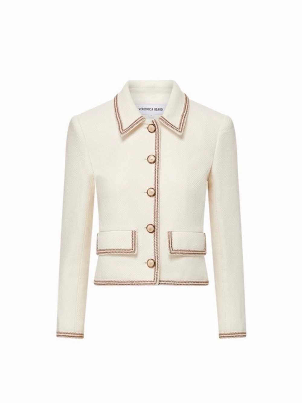 Veronica Beard Cream Tailored Boxy Jacket with Contrast Trim Makayla jacket